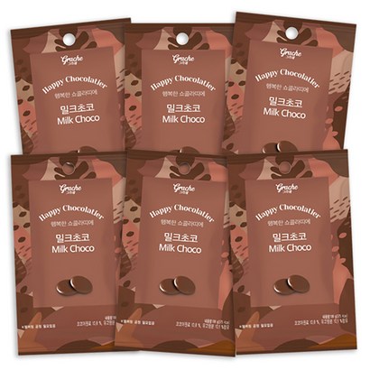 행복한 쇼콜라띠에 홈베이킹 초콜렛 밀크 100g, 6개