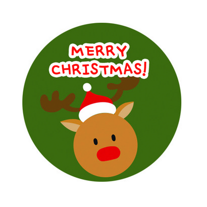 도나앤데코 행복한 크리스마스 그린 루돌프 원형 스티커
