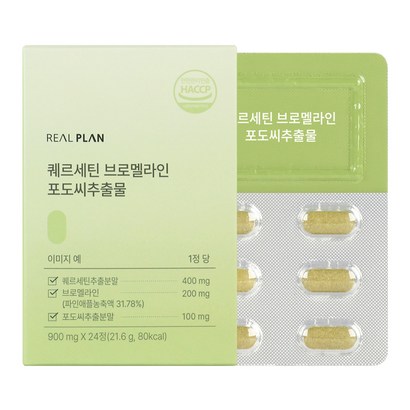 리얼플랜 퀘르세틴 브로멜라인 포도씨추출물 24p, 900mg, 1박스