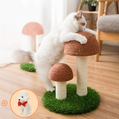 []5H펫 미니 버섯 고양이 스크래쳐 캣타워  나비 넥타이