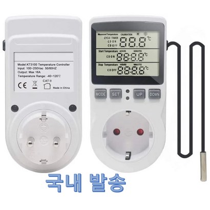 디지털자동온도조절기 [국내 발송] 한글설명서 타이머 220v 16A 플러그 콘센트형 온도 조절기 스마트 온도제어 수족관 사육장 어항 냉 난방 온도조절기 자동 전원 차단, 1개