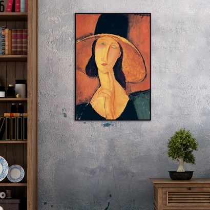 [더벨라] 모딜리아니 - 큰 모자를 쓴 잔 에뷔테른 ortrait of Jeanne Hebuterrne in a are Hat 모던프레임 캔버스액자
