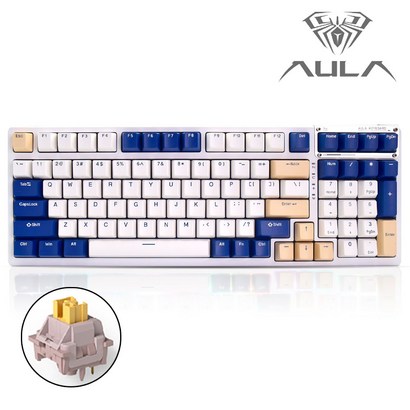 AULA F98 PBT RGB 풀윤활 유무선 기계식 키보드 블루투스 키보드 독거미 키보드 타란튤라 키보드, 블루화이트핑크 오테뮤저소음피치축 V2