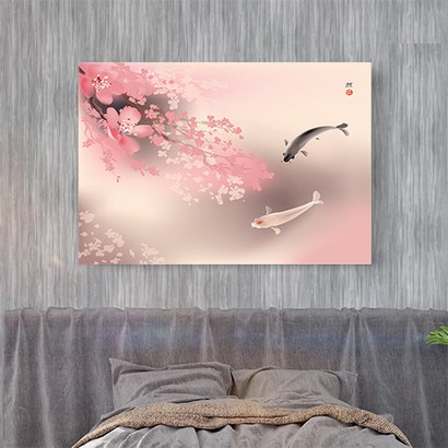 세잔느화실 봄나무아래잉어 캔버스액자 잉어그림 풍수액자 풍수그림 그림액자 현관 거실 액자형 유화