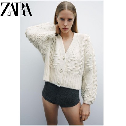 ZARA 자라 주얼리 버튼 크롭니트 가디건