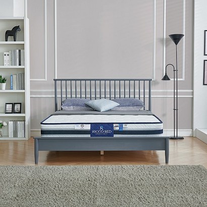 루핀침대 러블리 프레임+독립스프링 매트리스(R-2) 고무나무 원목 침대, 그레이