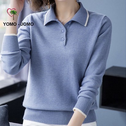 요모조모 YJW807 여성 니트 카라넥 무지 컬러 줄 라인 긴팔 니트 겨울 티셔츠