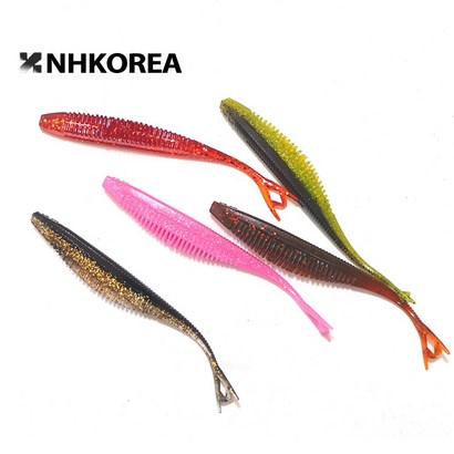 NH KOREA 오리진 5인치 트윈 저크쉐드 케이무라 광어웜 다운샷웜 소프트베이트(6ea), 핑크(UV), 6개