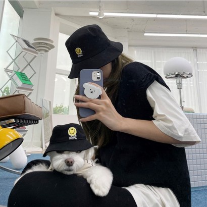 [커플룩] 스마일패치 강아지 견주 힙한 버킷햇 벙거지모자 S-
