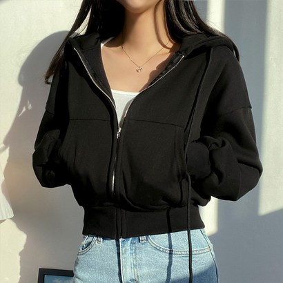 7APRIL 여성용 무지 크롭 후드 집업 5color 기모 선택가능