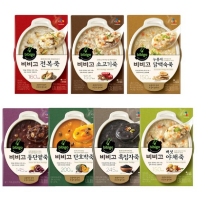 [비비고]죽/7종세트/소고기 버섯야채 전복 누룽지닭백숙죽 단박 통단팥 흑임자