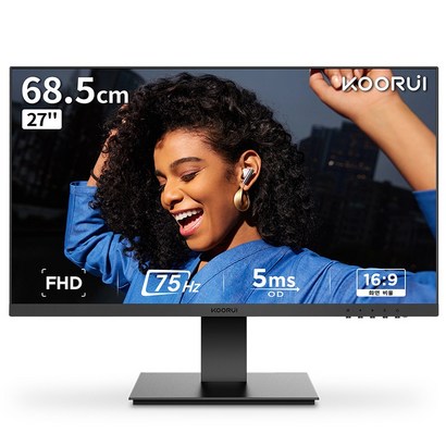 KOORUI 68.5cm 평면 모니터 27인치 FHD IPS 75HZ 27N1 블랙