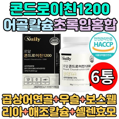 콘드로이친1200 식약처 해썹 HACC 인증 관절엔 고함량 상어연골 추출 분말  6통 어골칼슘 보스웰리아 부원료 초록입홍합 우슬 버드나무가지껍질 해조칼슘 추출물 관절건강 중년 장년 노년 어르신 부모님 아버님 어머님 운동전후 먹기편한 정타입