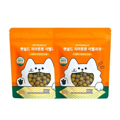 펫쉴드 고양이 덴탈 치아튼튼 이빨과자 치석 입냄새 제거, 2팩, 100g