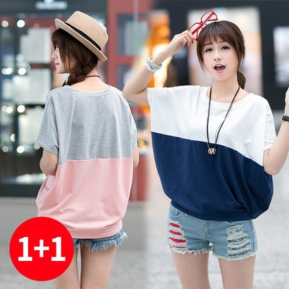 주디엘리 여성  볼드단가라 루즈핏 여름 반팔 티셔츠