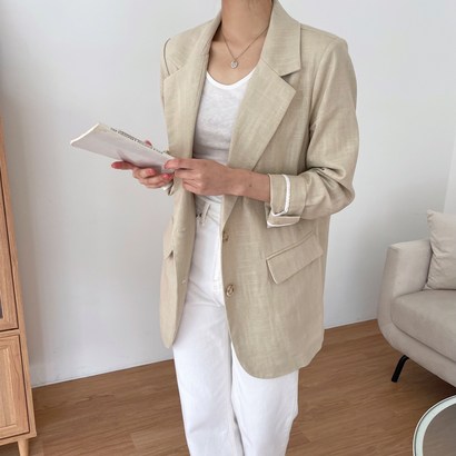 라이블리 심플 린넨 투버튼 자켓  리뷰 후기