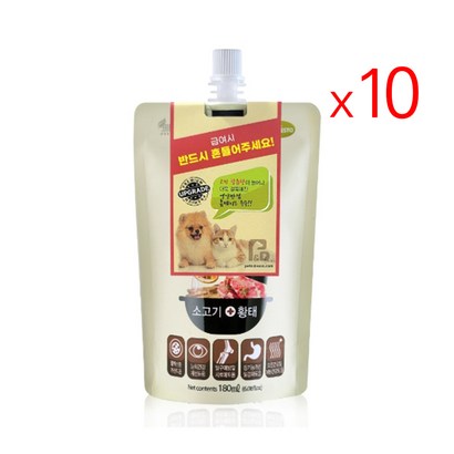 입맛없는 아픈 강아지 노견 노령묘 닭고기 황태 육수 고양이 회복식 기력회복, 10팩, 소고기+황태, 180ml