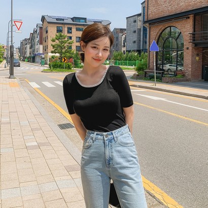 [임블리]레이스네크라인 골지티셔츠 리뷰후기