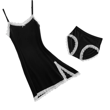 세븐어클락 레이스 트임 뷔스티에 슬립 끈조절 원피스 세트