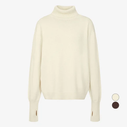 세컨스킨 여성용 홀가먼트 코튼 실크 긴소매 터틀넥 스웨터