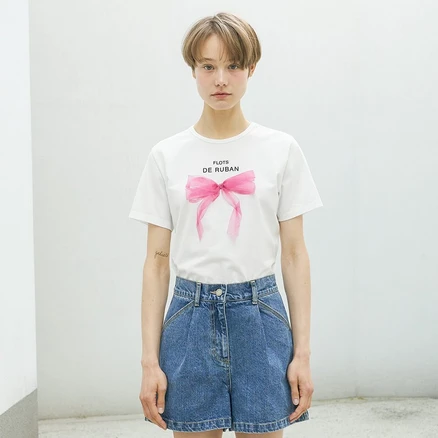 올리브데올리브 매쉬 리본 그래픽 반팔 티셔츠 OH4ME4900