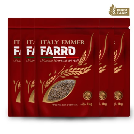 퓨어앤팜 파로 엠머밀 이탈리아 정품 저당쌀 파로쌀, 5개, 1kg