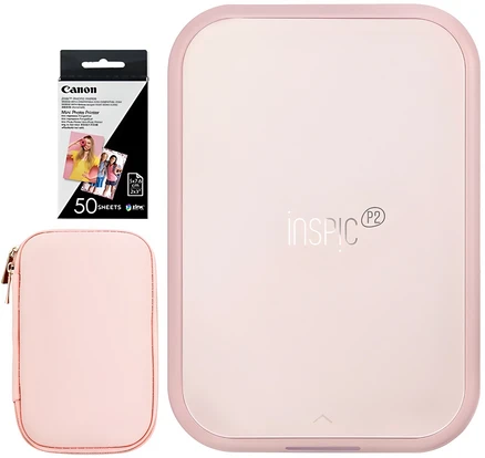캐논 인스픽 P2 포토프린터 휴대용 로즈골드 + 인화지 60매 + 케이스 랜덤발송 세트, PV-223
