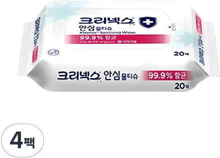 크리넥스 안심 물티슈 휴대용, 20매, 4개