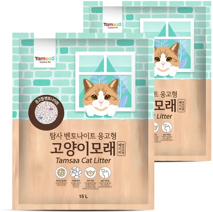 탐사 벤토나이트 응고형 고양이 모래, 15L, 2개, 베이비 파우더향