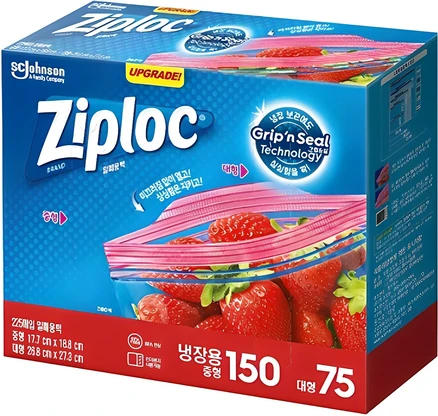 지퍼락 지퍼백 그립앤실 중형150매+대형75매, 1개