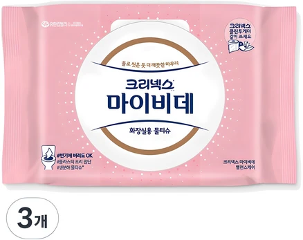 마이비데 크리넥스 밸런스케어 화장실용 물티슈 캡형, 55g, 40개입, 3개