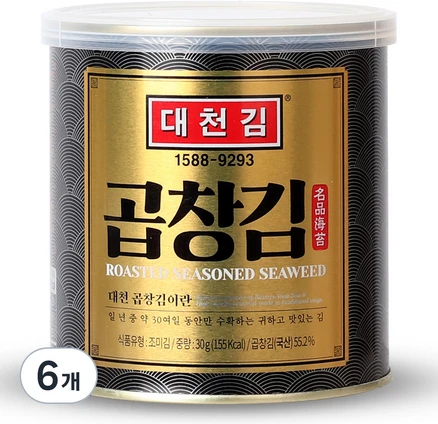 대천김 곱창김 캔, 30g, 6개