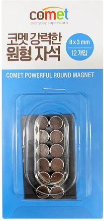 코멧 강력한 원형 자석 8mm x T 3mm, 실버, 12개