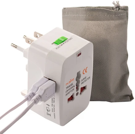 플라이토 여행용 USB 2포트 멀티어댑터 JS-1004 + 파우치, 1세트