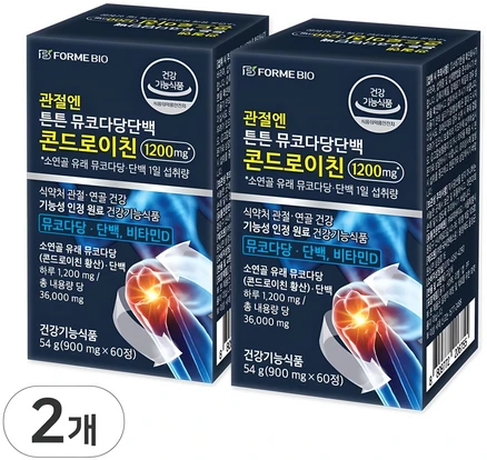 관절엔 콘드로이친 1200 식약처 인정 건강기능식품 소연골 뮤코다당단백 포미바이오, 2개, 60정