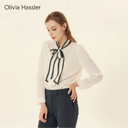 올리비아하슬러 프린트리본 타이 블라우스 OHDSBL203