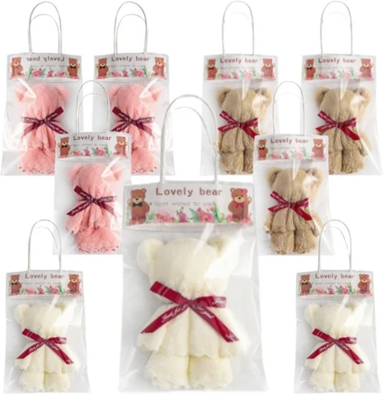 케이엠 곰돌이수건 답례품 행사 단체 생일선물포장, 화이트3개+핑크3개+브라운3개, 1개