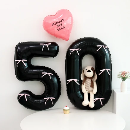 이벤트홀릭 50일 셀프 촬영 풍선 세트 (이름 레터링 포함 귀여운 글씨체), 1개, 4.리본 블랙핑크세트