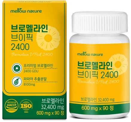 멜로우 브로멜라인 브이픽 2400GDU 식약처 인증, 1개, 90정