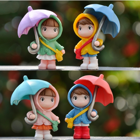 우산쓴 소년소녀 장식 인형 피규어 4종세트 선반 원룸 꾸미기 인테리어 소품