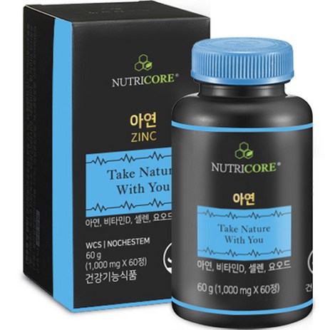 뉴트리코어 WCS 아연 ZINC 비타민D 셀렌 요오드 NOCHESTEM 60g, 60정, 1개-추천-상품