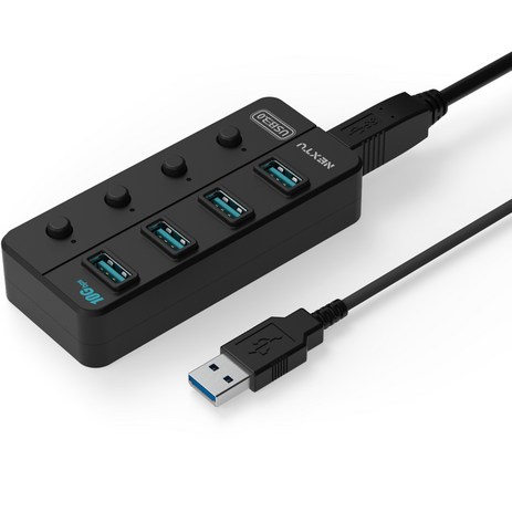 넥스트유 USB3.2 GEN2 4포트 개별전원 버튼 USB 무전원 허브 NEXT-813U3NP-10G, 혼합색상-추천-상품