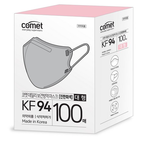 코멧 2단접이 새부리형 보건마스크 대형 와이드핏 KF94, 5개입, 20개, 진한회색-추천-상품