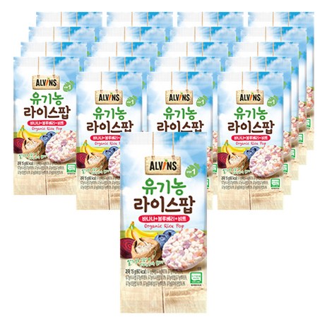 엘빈즈 유기농 라이스팝 과자, 바나나 + 블루베리 + 비트 혼합맛, 15g, 20개입-추천-상품