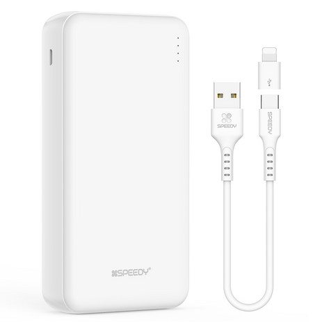 SPEEDY 슬림 듀얼 보조배터리 20000mAh 2A + C타입 케이블 + 8핀 젠더 세트, SPE-B22PCPPB200A, WHITE-추천-상품