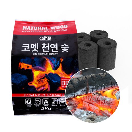 코멧 천연숯 BBQ용 2kg, 1팩-추천-상품