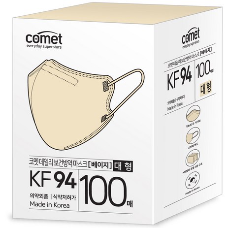 코멧 KF94 보건마스크 새부리형 2단접이 대형 (와이드핏), 5개입, 20개, 베이지-추천-상품