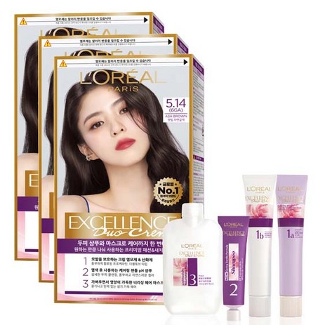 로레알파리 엑셀랑스 듀오크림 염모제, 5.14호 애쉬 브라운 6GA, 3개-추천-상품