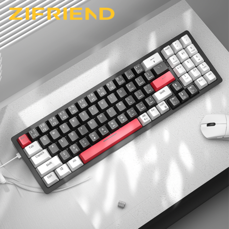 ZIFRIEND R78 LED 유선 78키 콤팩트 게이밍 기계식 키보드 커스텀 저소음 넌클릭 갈축 3색 키캡 레인보우 백라이트 상단 LED, 흑백 갈축-추천-상품