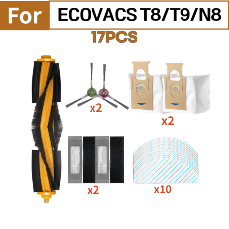 호환 에코백스 디봇 오즈모 T8 T9 n8 호환 필터 물걸레 브러쉬 먼지봉투 더스트백, 1개, 17pcs-추천-상품